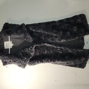 Dylan Women's Charcoal Gray Faux Fur Mock Neck Snapped Long Vest Size XS